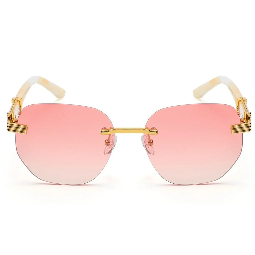 Rimless Sunglasses Women Fashion Trendy Pink‎ Lens Gold Frame Elegant Designer